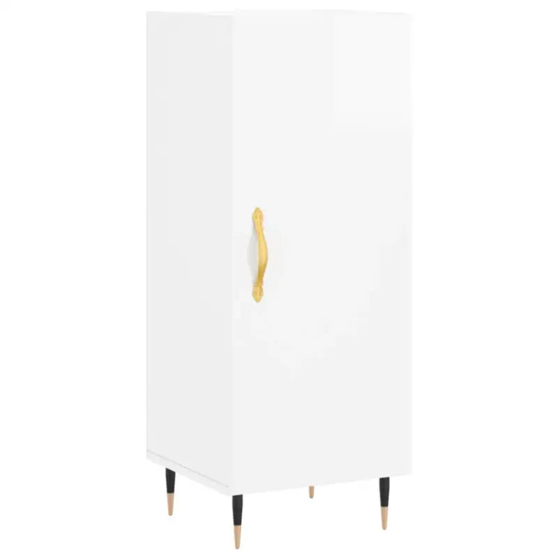 Hoogglans wit dressoir met bewerkt hout en metalen poten - Dressoirs & buffetkasten