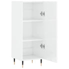 Hoogglans wit dressoir met bewerkt hout en metalen poten - Dressoirs & buffetkasten