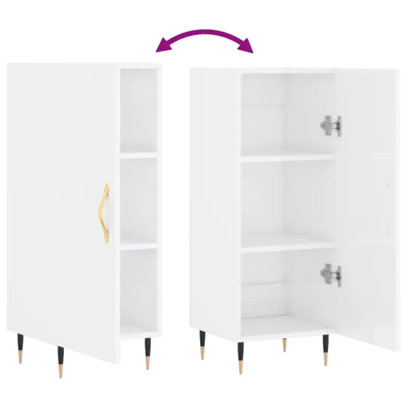 Hoogglans wit dressoir met bewerkt hout en metalen poten - Dressoirs & buffetkasten