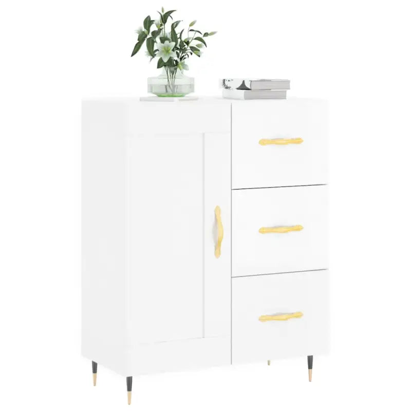 Hoogglans wit dressoir met bewerkt hout voor een tijdloze uitstraling - Dressoirs & buffetkasten