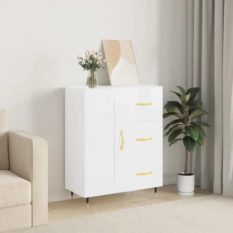 Hoogglans wit dressoir met bewerkt hout voor een tijdloze uitstraling - Dressoirs & buffetkasten