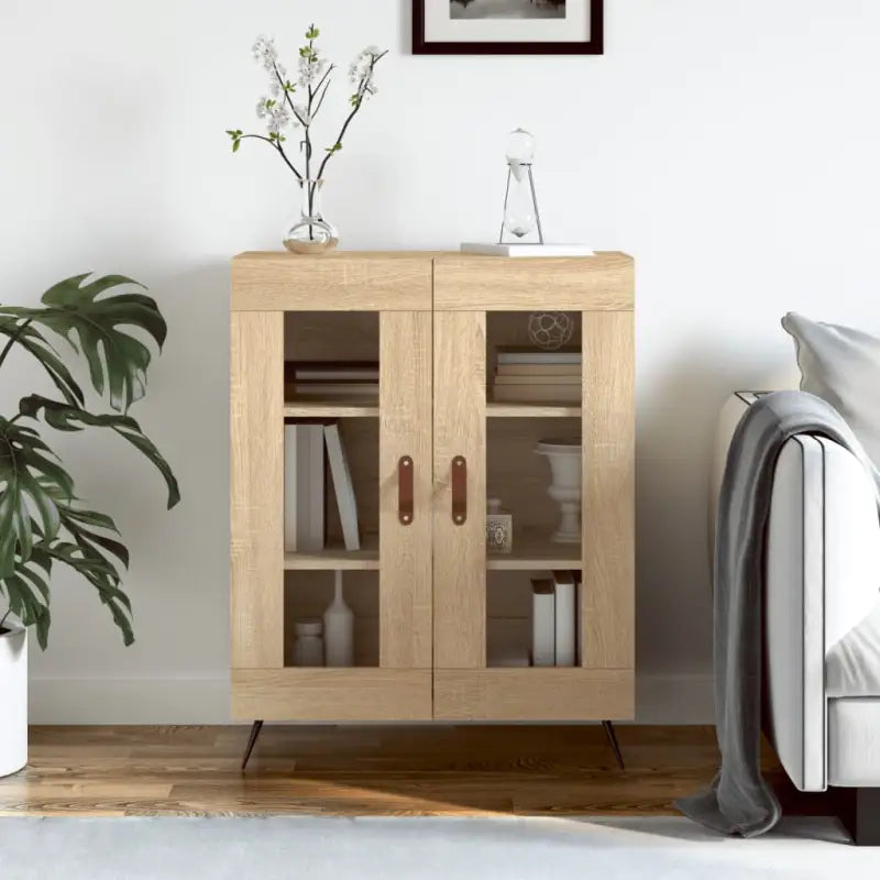 Hoogglans wit dressoir met glas en bewerkt hout voor een tijdloze uitstraling - Sonoma eiken / 1 - Dressoirs &