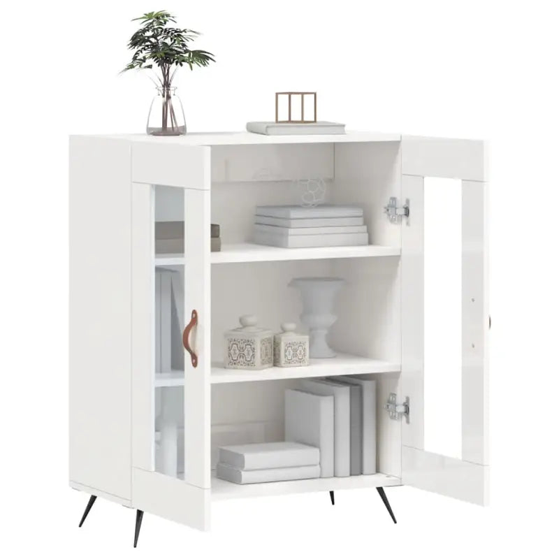 Hoogglans wit dressoir met glas en bewerkt hout voor een tijdloze uitstraling - Dressoirs & buffetkasten