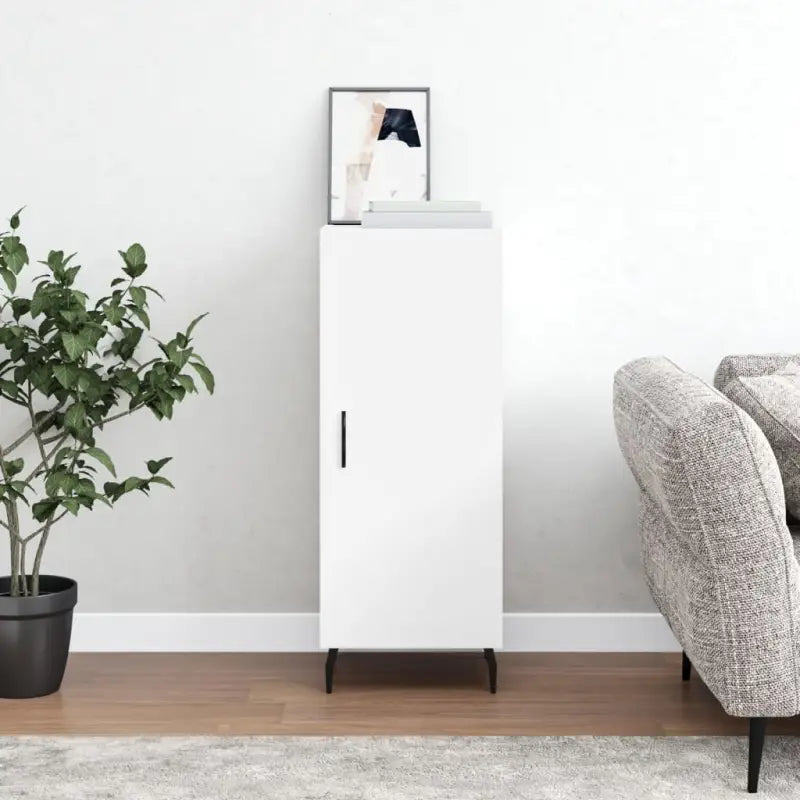Hoogglans wit dressoir met metalen poten en bewerkt hout - Wit / 1 - Dressoirs & buffetkasten