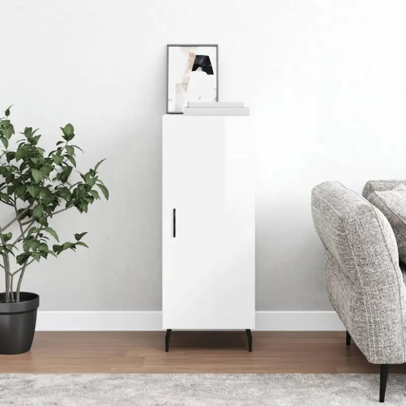 Hoogglans wit dressoir met metalen poten en bewerkt hout - Hoogglans wit / 1 - Dressoirs & buffetkasten