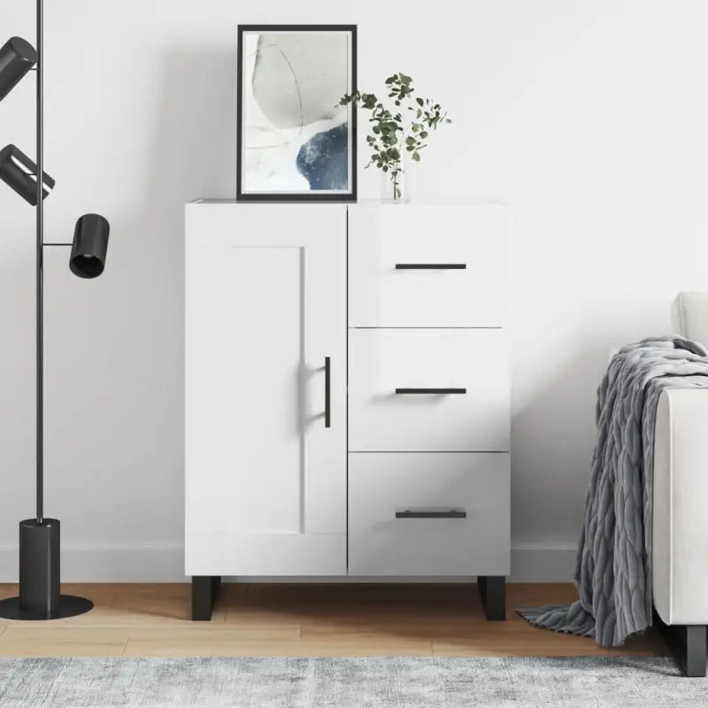 Hoogglans wit dressoir met metalen poten en bewerkt hout - Hoogglans wit / 1 - Dressoirs & buffetkasten
