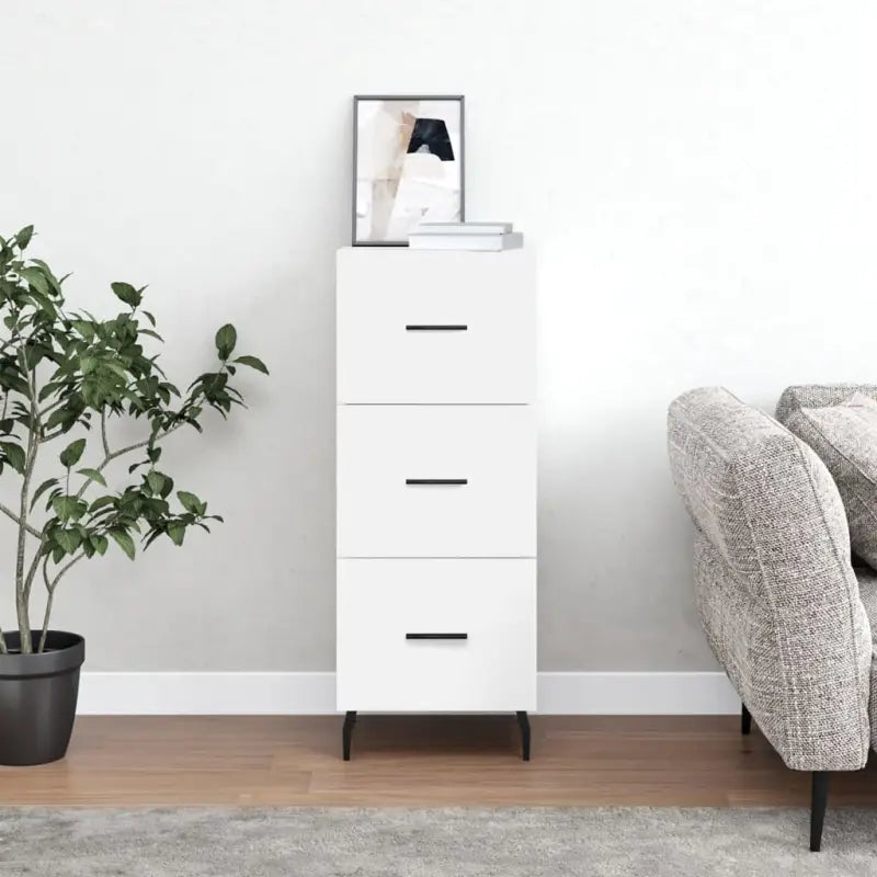 Hoogglans wit dressoir met metalen poten en bewerkt hout - Wit / 1 - Dressoirs & buffetkasten