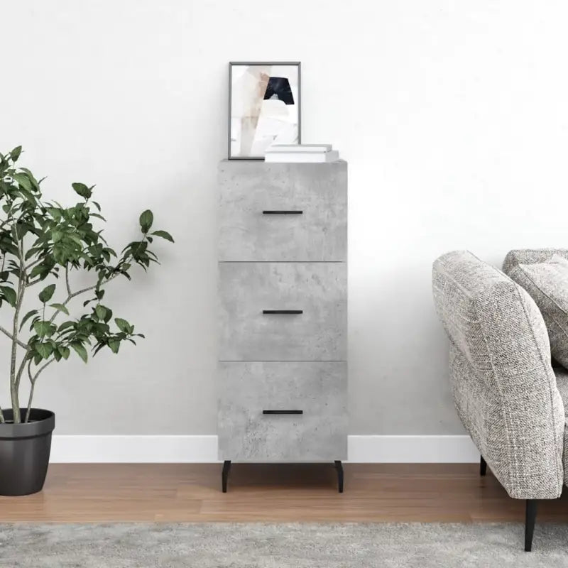 Hoogglans wit dressoir met metalen poten en bewerkt hout - Betongrijs / 1 - Dressoirs & buffetkasten