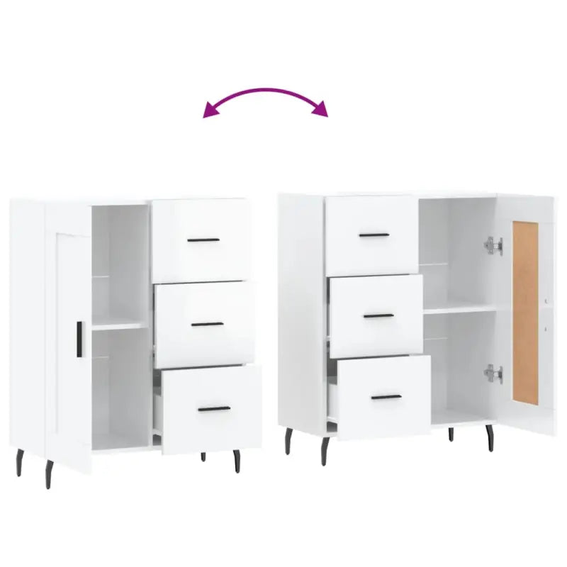 Hoogglans wit dressoir met metalen poten en bewerkt hout - Dressoirs & buffetkasten