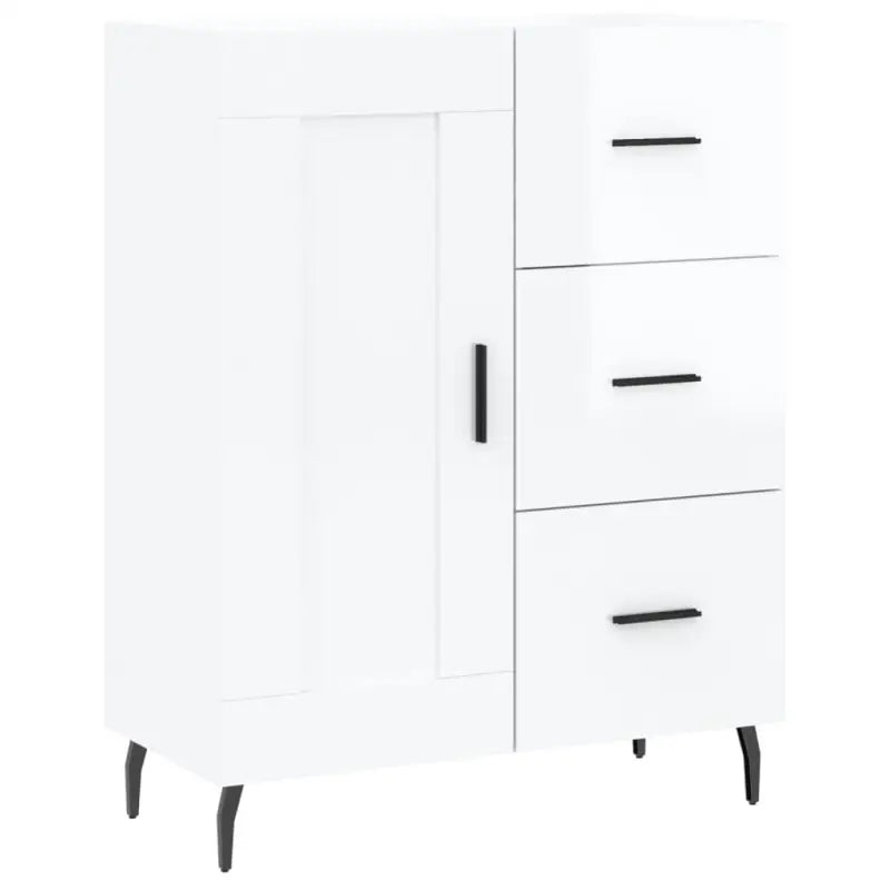 Hoogglans wit dressoir met metalen poten en bewerkt hout - Dressoirs & buffetkasten