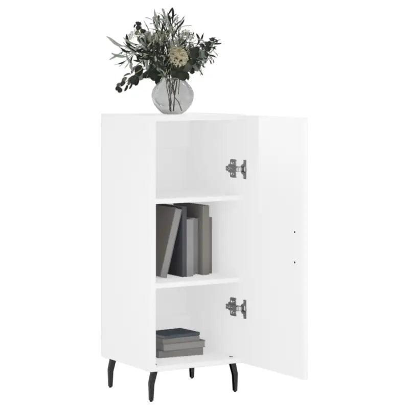 Hoogglans wit dressoir met metalen poten en bewerkt hout - Dressoirs & buffetkasten