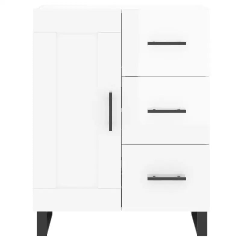 Hoogglans wit dressoir met metalen poten en bewerkt hout - Dressoirs & buffetkasten