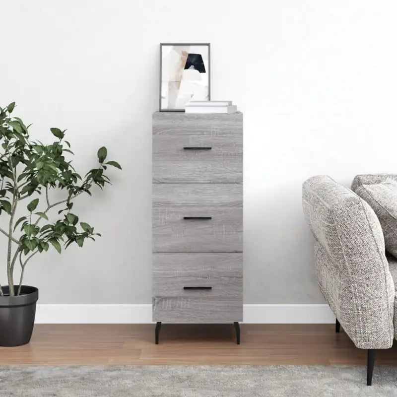 Hoogglans wit dressoir met metalen poten en bewerkt hout - Grijs sonoma / 1 - Dressoirs & buffetkasten