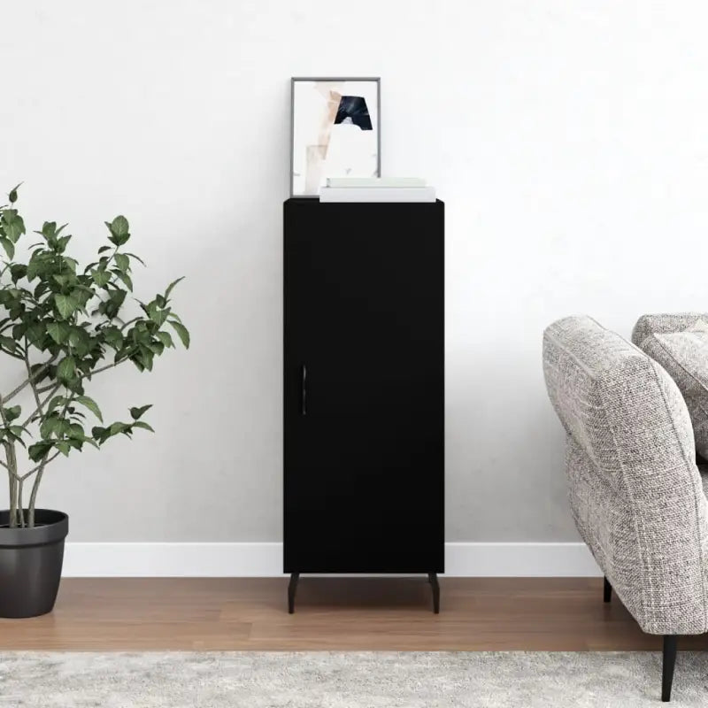 Hoogglans wit dressoir met metalen poten en bewerkt hout - Zwart / 1 - Dressoirs & buffetkasten