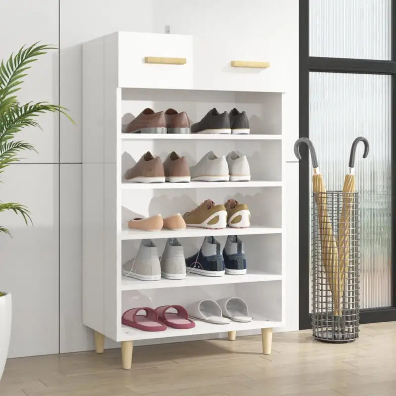 Hoogglans wit schoenenkast van bewerkt hout in Scandinavisch design - Schoenenrekken