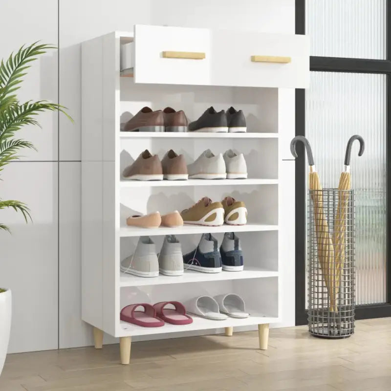 Hoogglans wit schoenenkast van bewerkt hout in Scandinavisch design - Schoenenrekken