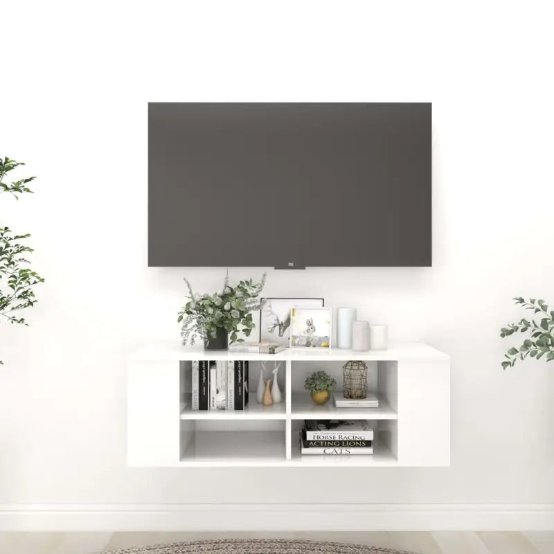 Hoogglans wit Tv-meubel met bewerkt hout en verstelbare opbergruimte - Hoogglans wit / 1 - Tv-meubels