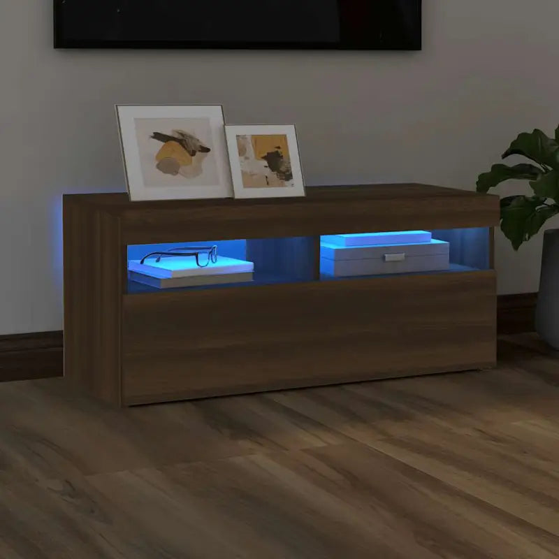 Hoogglans wit tv-meubel met rgb led-verlichting en stevig ontwerp - bruin eikenkleur / 1 / 90 cm - Tv-meubels