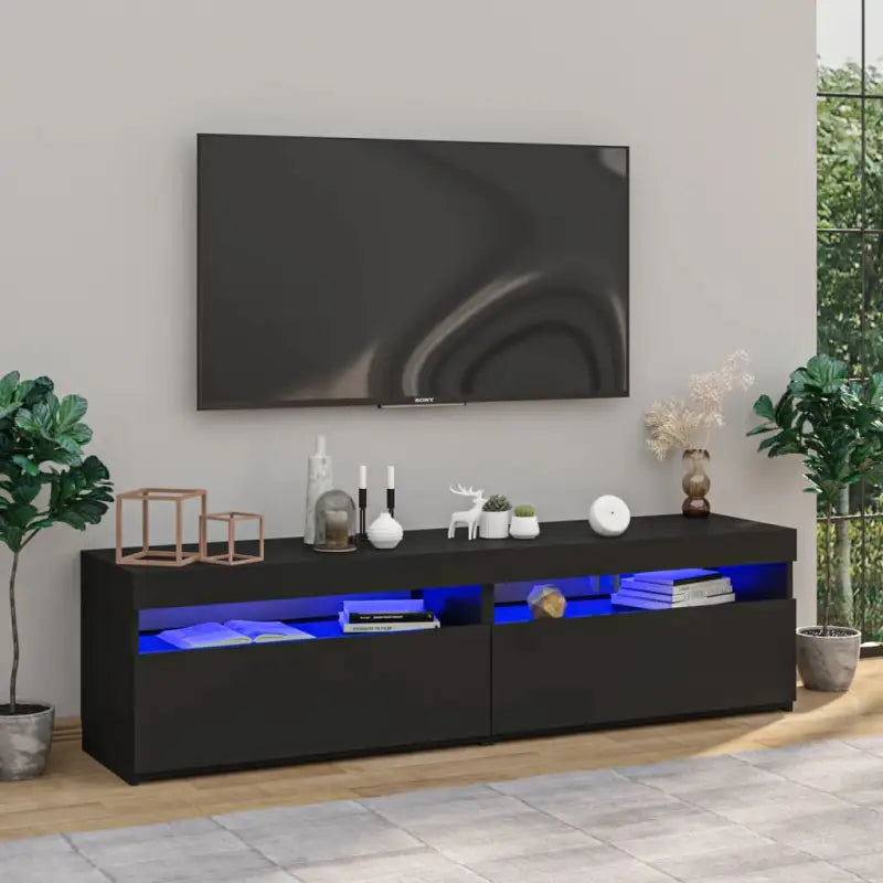 Hoogglans wit tv-meubel met rgb led-verlichting en stevig ontwerp - Zwart / 2 / 75 cm - Tv-meubels