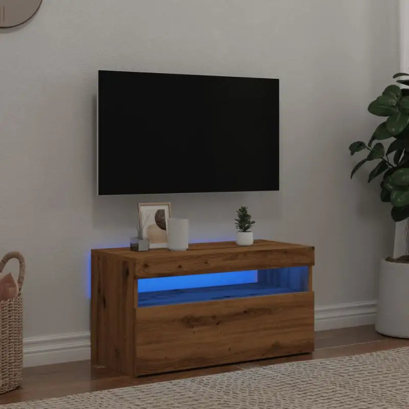 Hoogglans wit tv-meubel met rgb led-verlichting en stevig ontwerp - artisanaal eikenkleurig / 1 / 75 cm - Tv-meubels