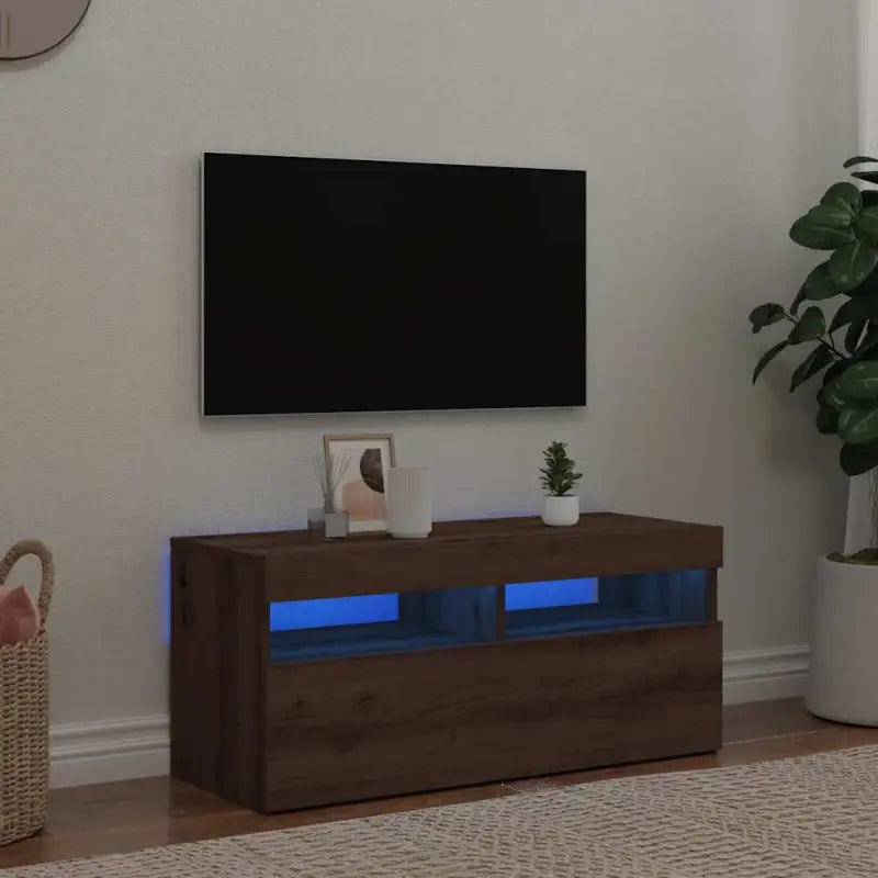 Hoogglans wit tv-meubel met rgb led-verlichting en stevig ontwerp - artisanaal eikenkleurig / 1 / 90 cm - Tv-meubels