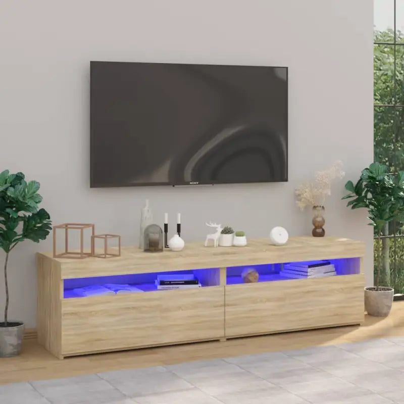 Hoogglans wit tv-meubel met rgb led-verlichting en stevig ontwerp - Sonoma eiken / 2 / 75 cm - Tv-meubels