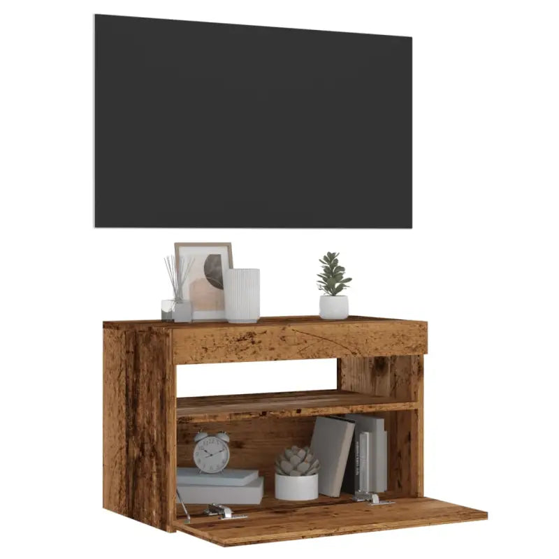 Hoogglans wit tv-meubel met rgb led-verlichting en stevig ontwerp - Oud hout / 1 / 60 cm - Tv-meubels
