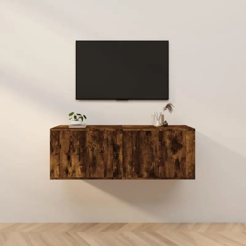 Hoogglans wit tv-meubel met strak en klassiek design - Gerookt eiken / 2 / 57 cm - Tv-meubels