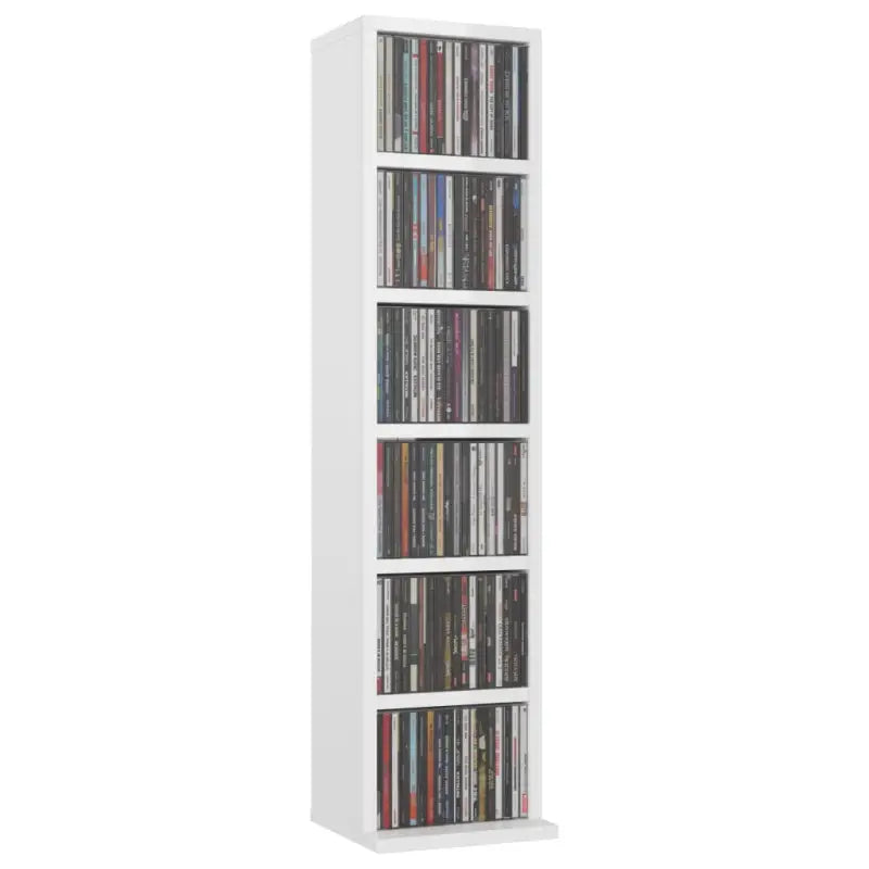 Hoogglans witte cd kast met bewerkt hout en open vakken - Cd- & dvd-kasten