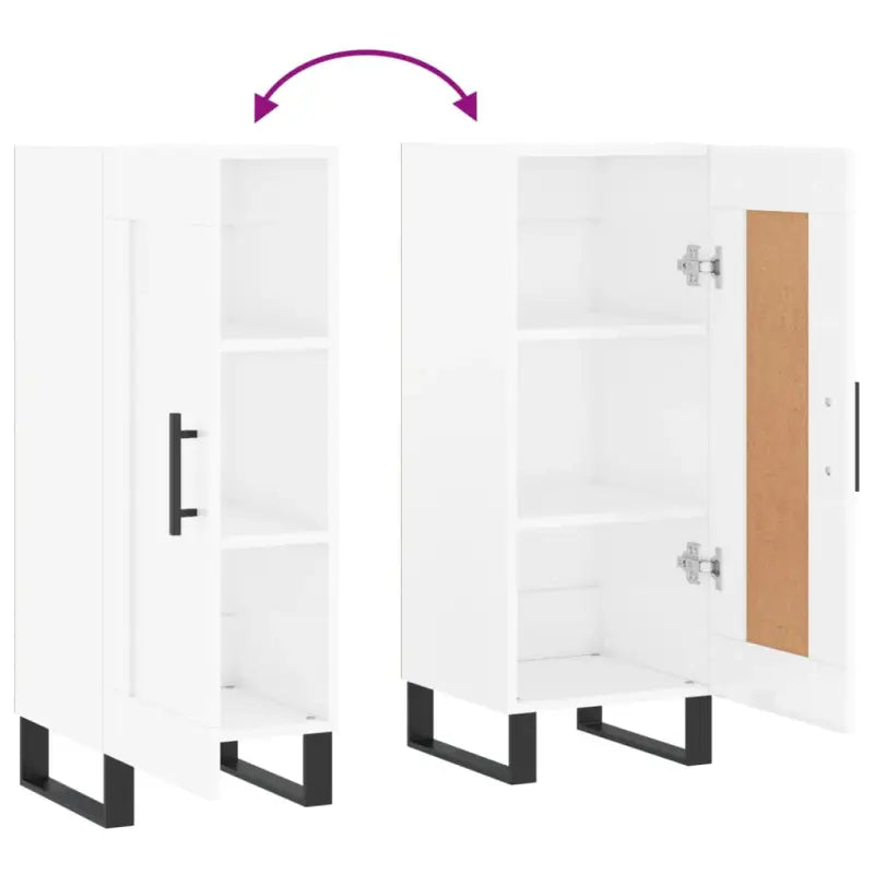 Hoogglans witte dressoir met metalen poten en bewerkt hout - Dressoirs & buffetkasten