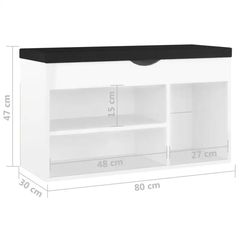 Hoogglans witte schoenenbank met bewerkt hout en opbergruimte - Schoenenrekken