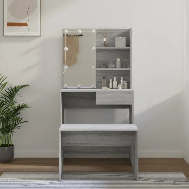 Hoogglans witte slaapkamerkaptafel bewerkt hout binnen handbereik - Grijs sonoma / 74.5 x 40 x 141 cm / 1
