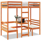Hoogslaper met bureau in massief grenenhout voor beperkte ruimte - Wasbruin / 90 x 200 cm - Bedden & bedframes