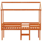 Hoogslaper van massief grenenhout met open zijdeur in wasbruin materiaal - Bedden & bedframes