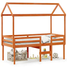 Hoogslaper van massief grenenhout met open zijdeur in wasbruin materiaal - Bedden & bedframes
