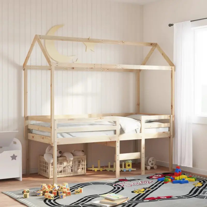 Hoogslaper van massief grenenhout met open zijdeur in wasbruin materiaal - Naturel / 75 x 190 cm - Bedden & bedframes