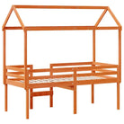 Hoogslaper van massief grenenhout met open zijdeur in wasbruin materiaal - Bedden & bedframes