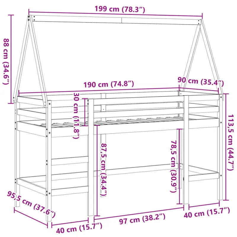 Hoogslaper voor kinderen van massief grenenhout met open zijdeur - Bedden & bedframes