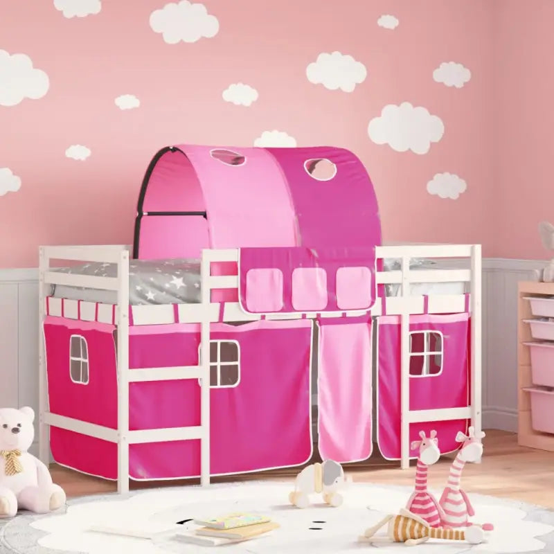 Hoogslaper voor kinderen van massief grenenhout met ruimtebesparing - Wit en roze / 90 x 190 cm - Bedden & bedframes