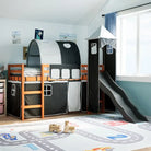 Hoogslaper voor kinderen van massief grenenhout met ruimtelijke functie - Bruin en zwart / 80 x 200 cm - Bedden &