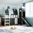 Hoogslaper voor kinderen van massief grenenhout met ruimtelijke functie - Wit en zwart / 90 x 200 cm - Bedden &