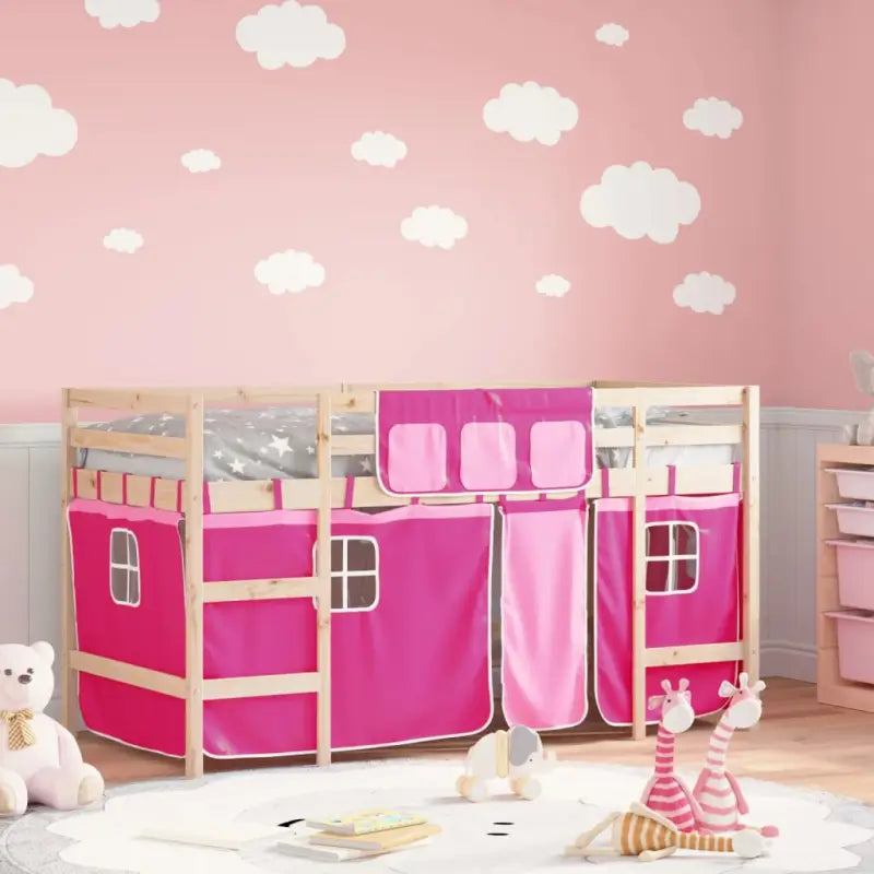 Hoogslaper voor kinderen van massief grenenhout met stabiliteit - Naturel en roze / 90 x 190cm - Bedden & bedframes