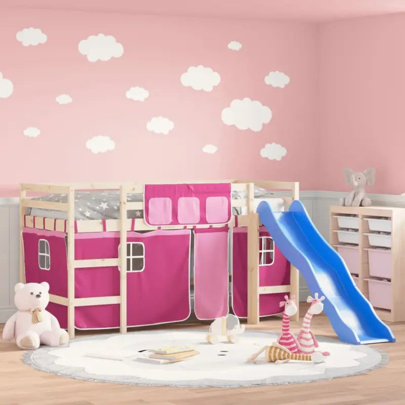 Hoogslaper voor kinderen van massief grenenhout met stabiliteit - Naturel en roze / 80 x 200 cm - Bedden & bedframes