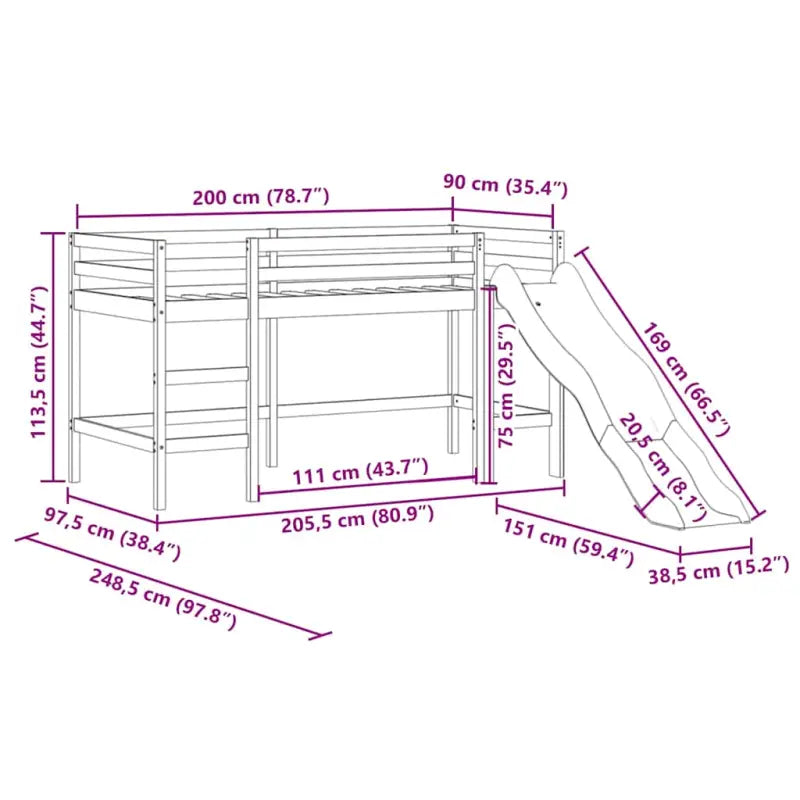 Hoogslaper voor kinderen van massief grenenhout met stabiliteit - Bedden & bedframes