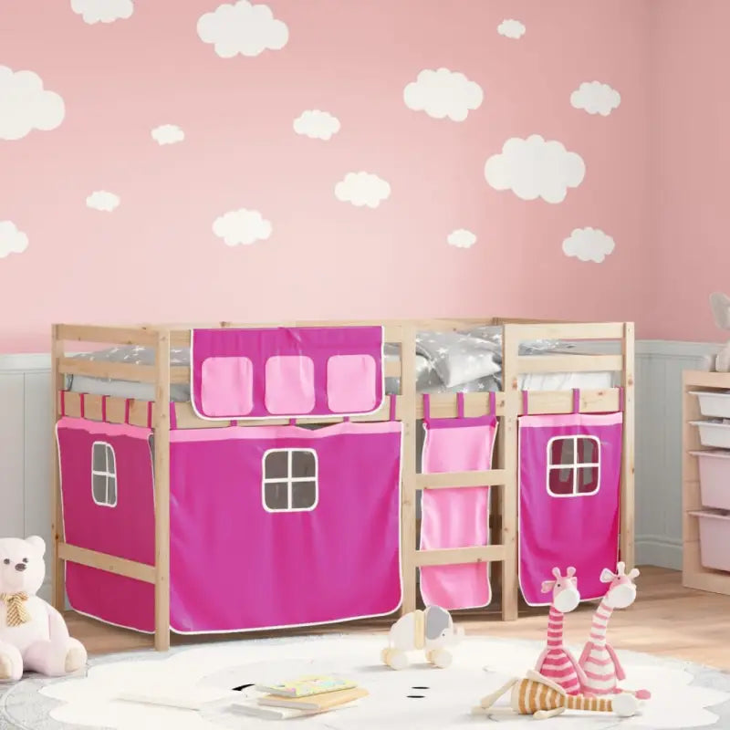 Hoogslaper voor kinderen van massief grenenhout met stabiliteit - Roze / 80 x 200 cm - Bedden & bedframes