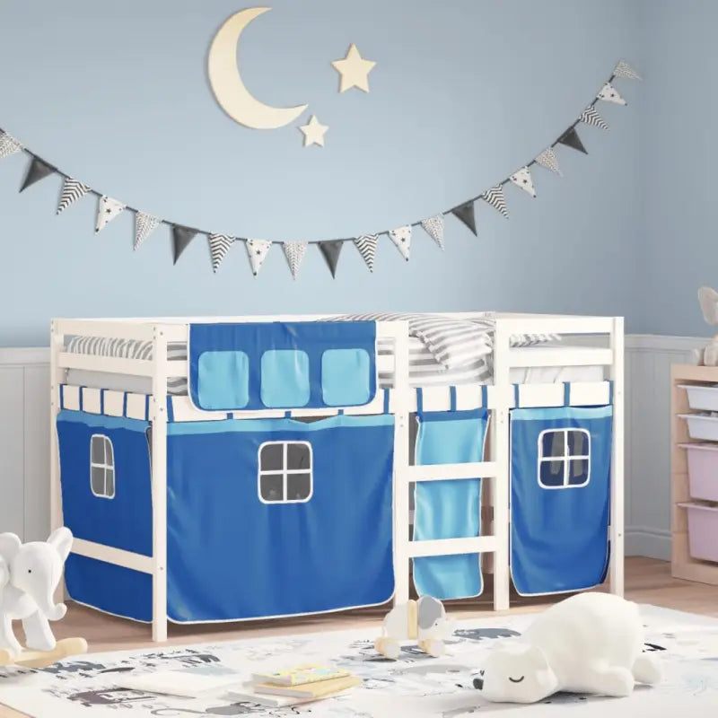 Hoogslaper voor kinderen van massief grenenhout met stabiliteit - Wit en blauw / 80 x 200 cm - Bedden & bedframes