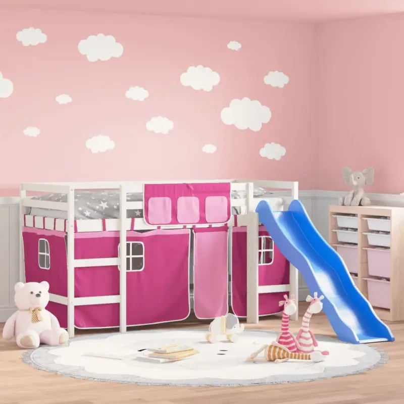 Hoogslaper voor kinderen van massief grenenhout met stabiliteit - Wit en roze / 90 x 190 cm - Bedden & bedframes
