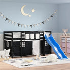Hoogslaper voor kinderen van massief grenenhout met stabiliteit - Zwart / 80 x 200 cm - Bedden & bedframes