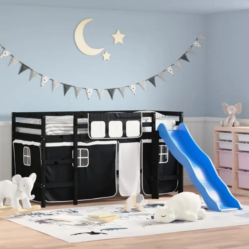 Hoogslaper voor kinderen van massief grenenhout met stabiliteit - Zwart / 80 x 200 cm - Bedden & bedframes