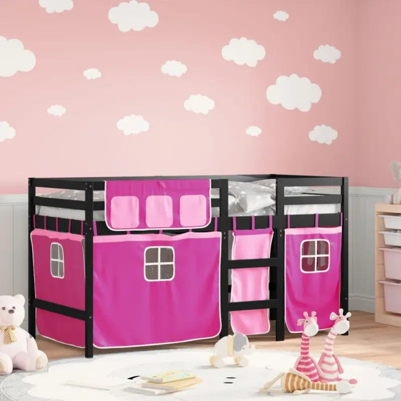 Hoogslaper voor kinderen van massief grenenhout met stabiliteit - Zwart en roze / 90 x 200 cm - Bedden & bedframes